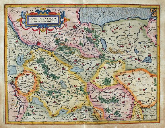 MERCATOR, Gerard, Niedersachen and Mecklenburg: Saxonia Inferior et Meklenborg Duc., antique map, old maps