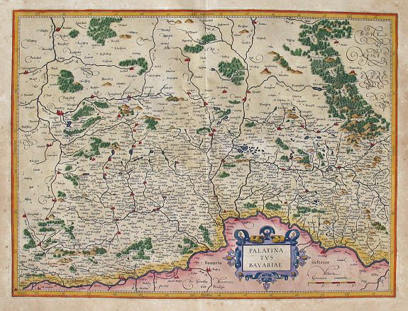 MERCATOR, Gerard, Oberpfalz with Nurnburg, Danube River, etc.: Palatinatus Bavariae. . ., antique map, old maps