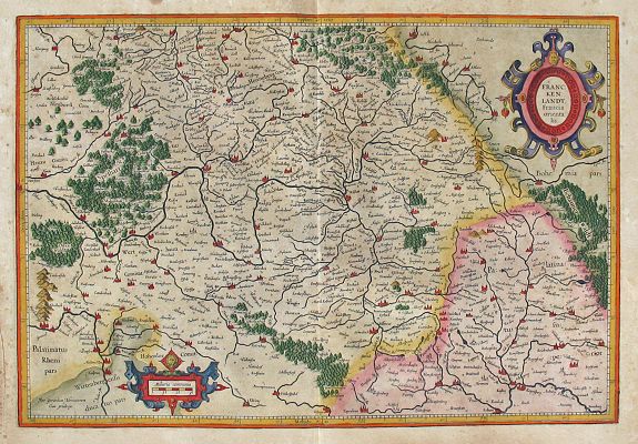 MERCATOR, Gerard, Franconia, with Wurtzburg, Rotenburg, Nurnburg, etc.: Franckenlandt Francia orientalis Per Gerardum Mercatorem cum privilegio. , antique map, old maps