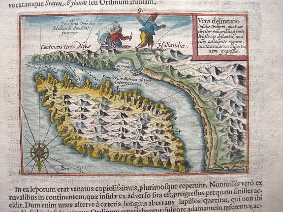 PONTANUS, J.I., Vera delineatio insulae Ordinum quatuor circiter miliaribus a freto Nassovico distantis., antique map, old maps