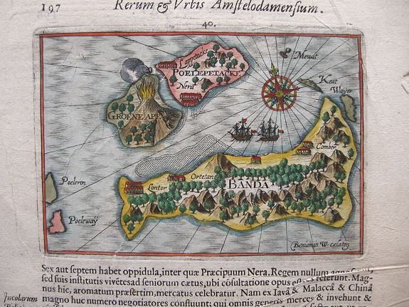 PONTANUS, J.I., Banda isles - Banda, Poelepetacke and Groene Ape, antique map, old maps