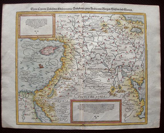 MÜNSTER, S., Syria, Cypern, Palestina, Mesopotamia, Babylonia, zwey Arabia mit Bergen, Waesseren und Stetten., antique map, old maps