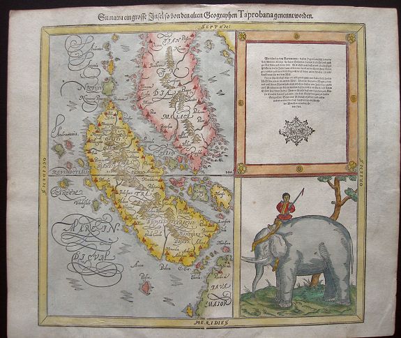 MÜNSTER, S., Sumatra ein Grosse Insel so von den Alten Geographen Taprobana Genennet Worden., antique map, old maps