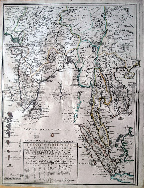 DANET, G., Les Indes Orientales sous le Nom de queles est compris L'Empire du Grand Mogol, Les Deux Presqu'Isles Deca et de la Le Gange, Les Maldives, et L'Isle de Ceylan..., antique map, old maps