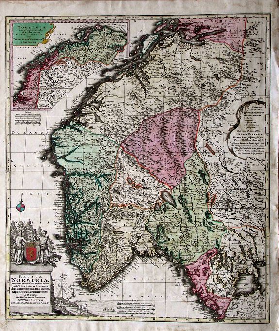 SEUTTER, M., Norwegiae accurata et novissima delineatione..., antique map, old maps