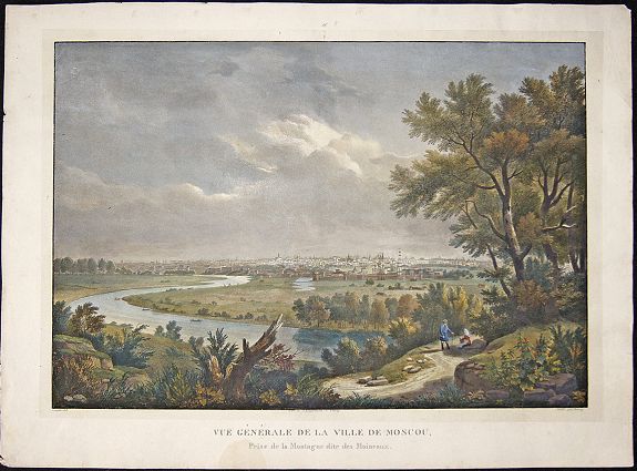 ENGELMANN, Godefroy, Vue generale de la ville de Moscou/ Prise de la Montagne dite des Moineaux., antique map, old maps