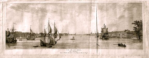 LESPINASSE, LN, Vue de la Neva, vers l´orient entre le Chantier des Galeres et la 13 me. Ligne de Wassili Ostroff., antique map, old maps