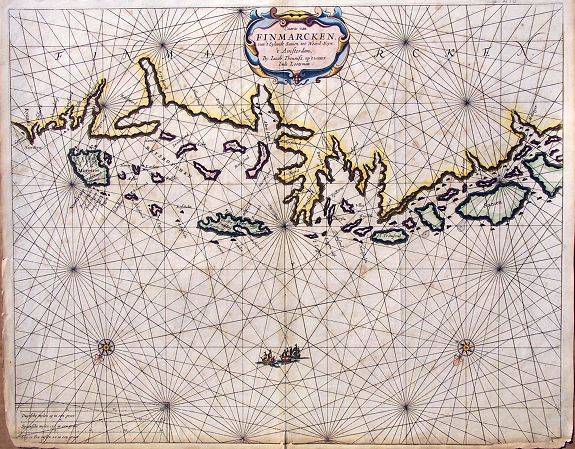 THEUNISZ,J. / LOOTSMAN, Caarte van Finmarcken van 't Eylandt Sanien tot Noordkyn..., antique map, old maps