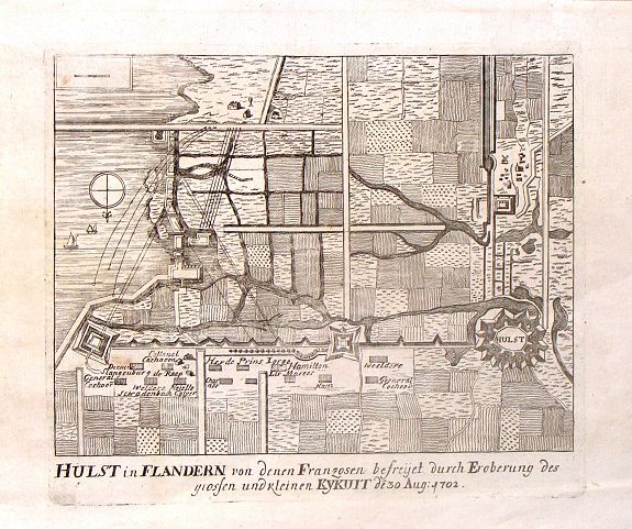 MERIAN, G., Hulst in Flandern von Denen Franzosen, 1702., antique map, old maps