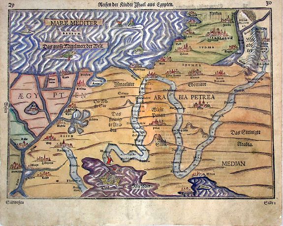 BÜNTING, H., Reisen der Kinder Israel aus Egypten., antique map, old maps