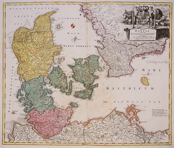 HOMANN, J. B, Regni Daniae, in quo sunt Ducatus Holsatia ..., antique map, old maps