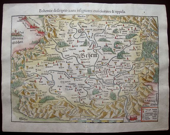 MÜNSTER, S., Bohemiae descriptio iuxta insigniores eius civitates & oppida, antique map, old maps