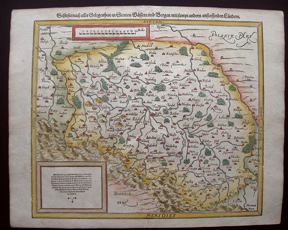 MÜNSTER, S., Schlesia nach aller Gelegenheit / in stetten / wassern und bergen / mit sampt andern anstossenden Laendern., antique map, old maps