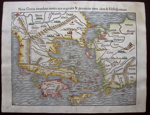 MÜNSTER, S., Noua Graecia, secundum omneseius regiones & prouincias citra & ultra Hellespontum., antique map, old maps