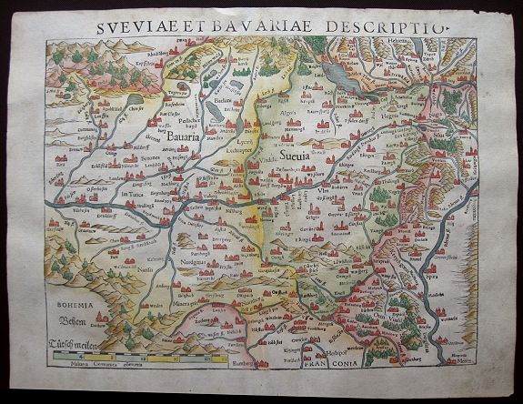 MÜNSTER, S., Sveviae et Bavariae Descriptio., antique map, old maps