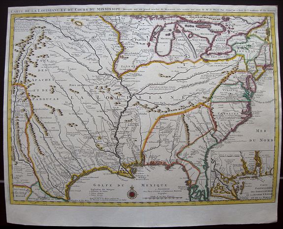 De L'ISLE / COVENS, Johannes / Cornelis Mortier, Carte de la Louisiane et du cours du Mississipi., antique map, old maps