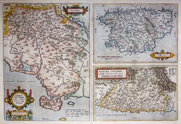 ORTELIUS, A., Senensis ditionis accurata descriptio - Corsica - Marcha anconae, olim picenum., antique map, old maps