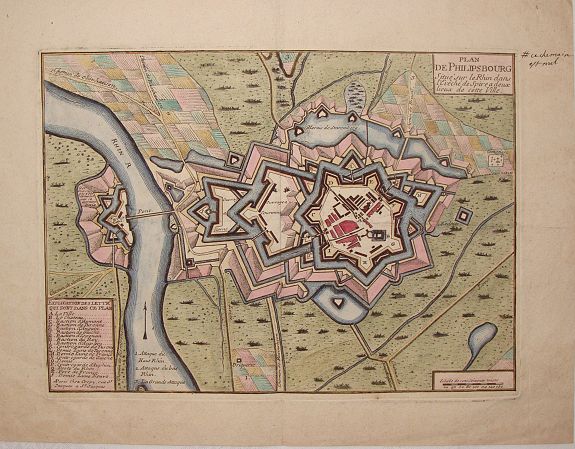 CREPY, Plan de Philipsbourg Situe Sur le Rhin dans L'Eveche de Spire a Deux Lieux de Cette Ville., antique map, old maps