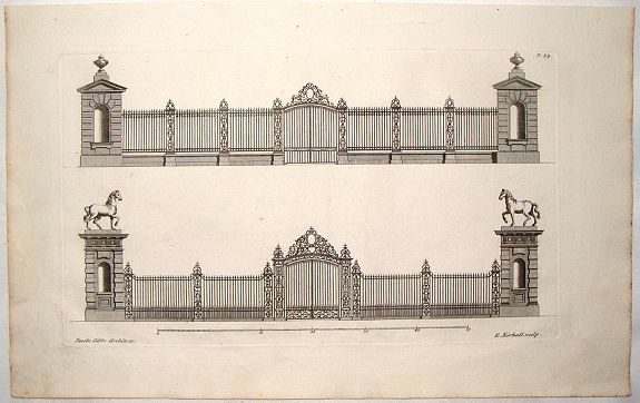 GIBBS, J., Architectural Iron Fence & Gate by Gibbs., antique map, old maps