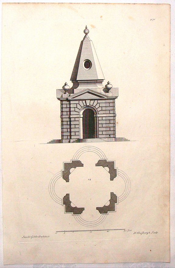 GIBBS, J., Interesting Brick Building by Gibbs., antique map, old maps