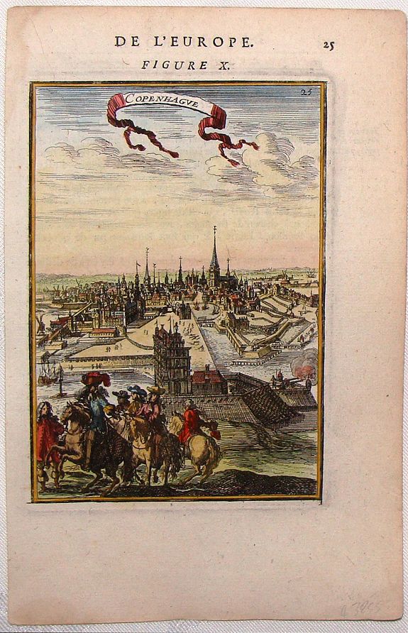 MALLET, E., Copenhague, City View of Copenhagen, Denmark, antique map, old maps