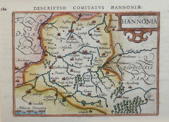 ORTELIUS, A., Decriptio Comitatus Hannoniae HANNONIA., antique map, old maps