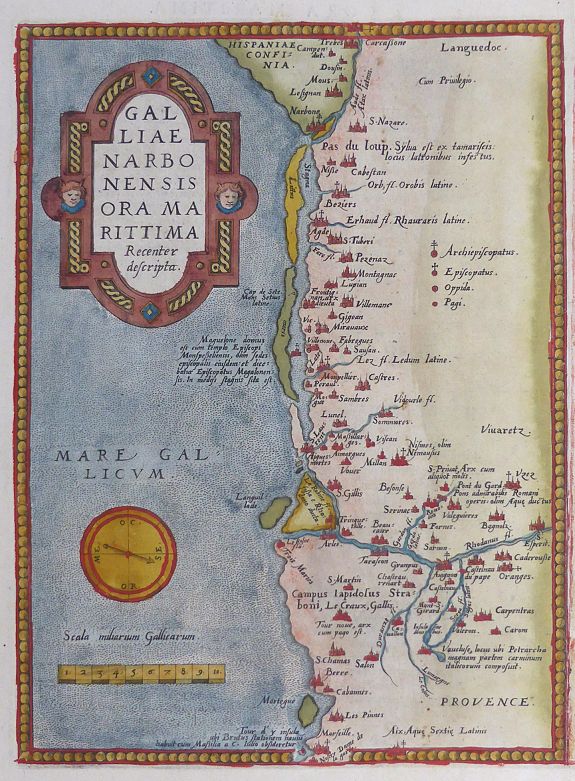 ORTELIUS, A., Gallia Narbonensis Ora Marittima Recenter descripta., antique map, old maps
