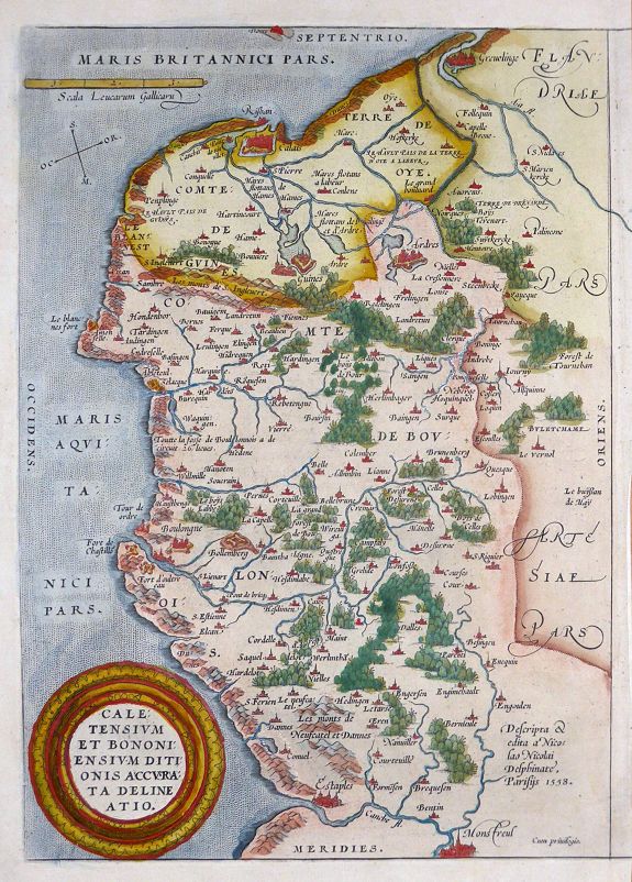 ORTELIUS, A., Caletensium et Bononiensium Ditionis Accurata Delineatio., antique map, old maps