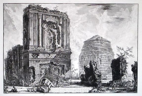 PIRANESI, Giovanni Battista., Veduta del Sepolcro di Pisone Liciniano su l’antica via Appia...B. Sepolcro della famiglia Cornelia., antique map, old maps
