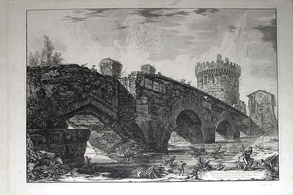 PIRANESI, Giovanni Battista., Veduta del Ponte Lugano su l’Anione nella via Tiburtina risarcito ne’ tempi bassi., antique map, old maps