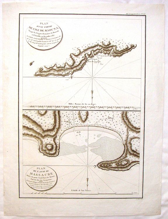 AUBERT, L., Plan D'une Partie de l'Isle de Maouna & Plan de L'Anse du Massacre., antique map, old maps