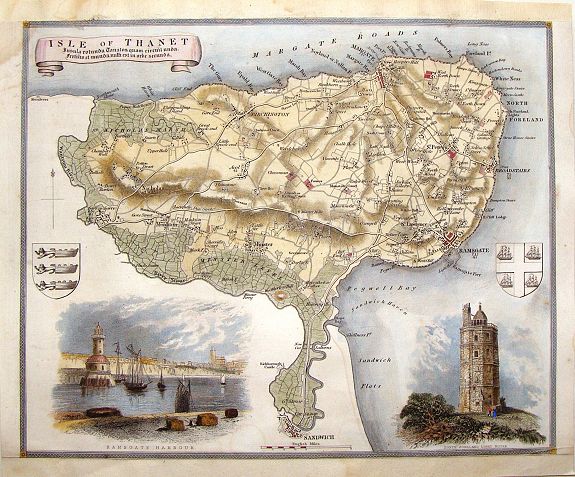 MOULE, T., Isle of Thanet., antique map, old maps