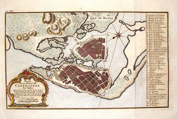 BELLIN, J., Plan de la Ville de Carthagene des Indes., antique map, old maps