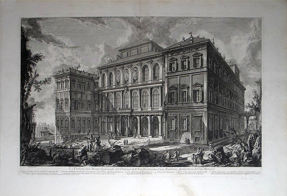 PIRANESI, Giovanni Battista., Veduta sul Monte Quirinale del Palazzo dell’ Eccellentissima Casa Barberini. Architettura del Cavr Bernino., antique map, old maps