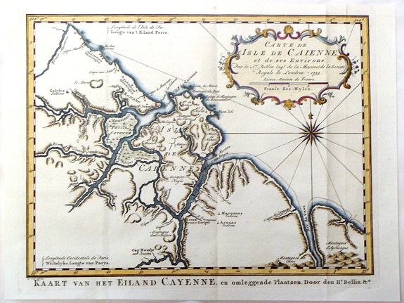BELLIN, N., Carte de Isle de Caienne et ses Environs., antique map, old maps