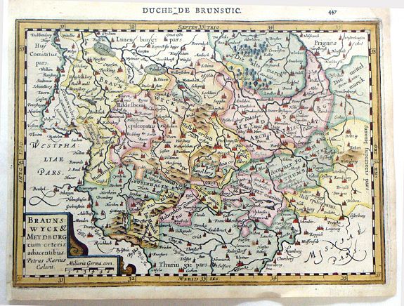 KAERIUS, P., Braunswyck & Meydburg Cum Ceteris Adiacentibus., antique map, old maps