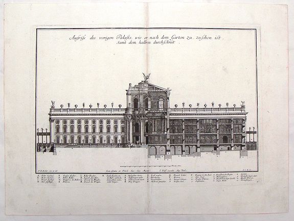 DECKER, P., Ausriss des Vorigen Palasts, Wie er Nach dem Garten Zu. (The Palace After the Garden), antique map, old maps