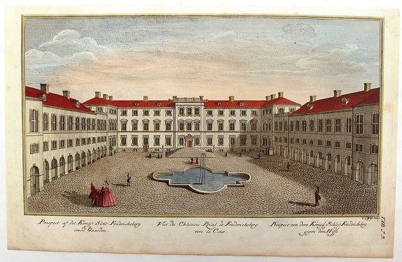 WUST, C., Vue du Chateau Royal de Frederichsberg Vers la Cour., antique map, old maps