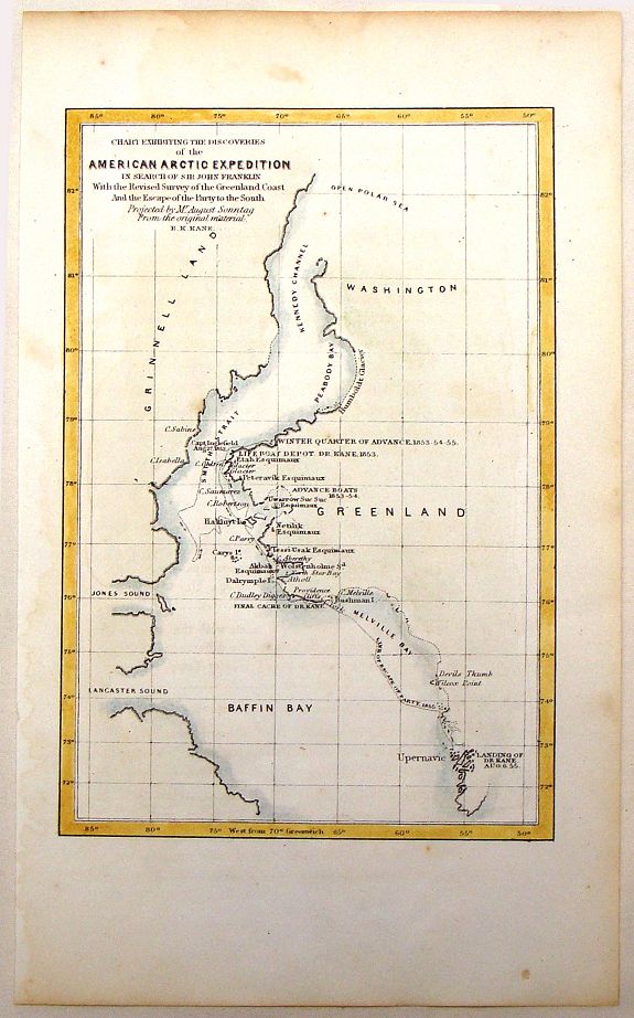 KANE, E., Chart Exhibiting the Discoveries of the Second American Grinnell Exhibition in Search of Sir John Franklin., antique map, old maps