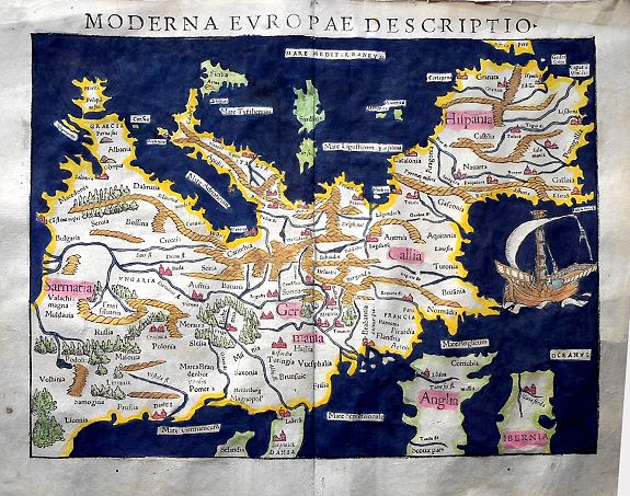 MÜNSTER, S., Moderna Evropae Descriptio., antique map, old maps