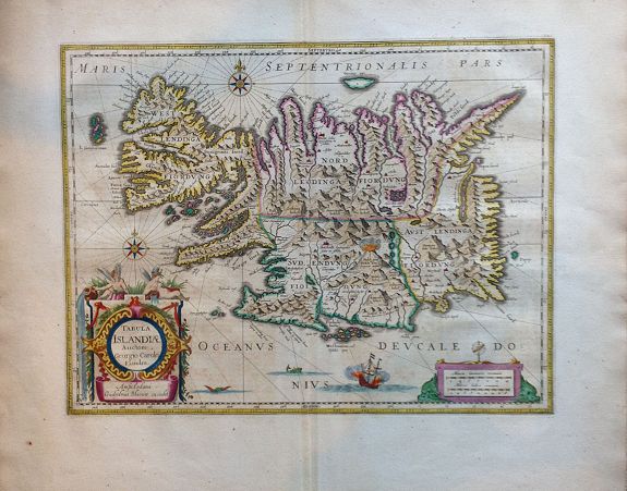 BLAEU, W., Tabula Islandiae Auctore Georgio Carolo Flandro., antique map, old maps