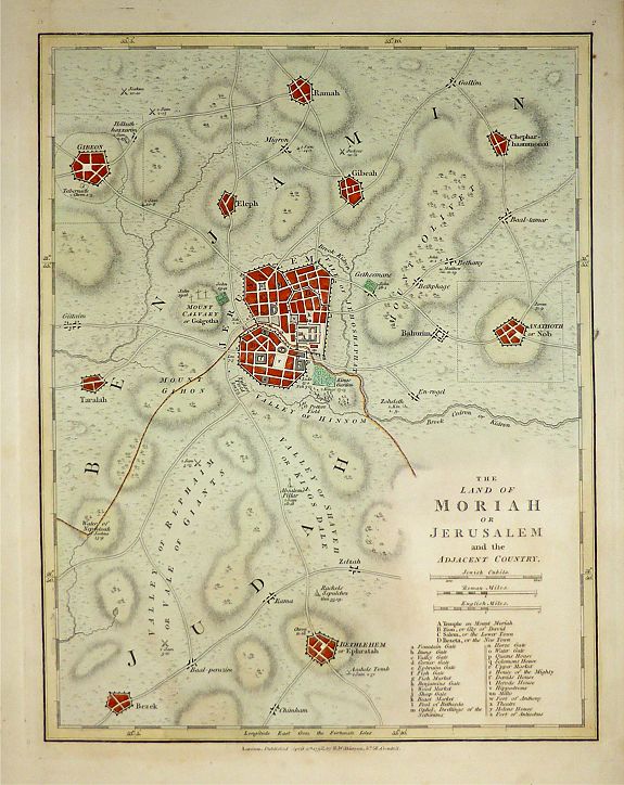 WILKINSON, Robert, THE LAND OF MORIAH OR JERUSALEM and the ADJACENT COUNTRY, antique map, old maps