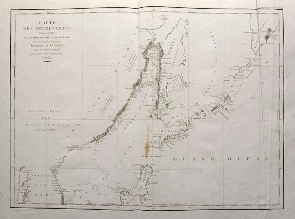 LA PÉROUSE, J.F.G. de, Carte des découvertes, faites en 1787 dans les mers de Chine et de Tartarie, par les Fregates Francaises la Boussole et l'Astrolabe, depuis leur depart de Manille jusqu'à leur arrivee au Kamtschatka. 2e. Feuille, antique map, old maps