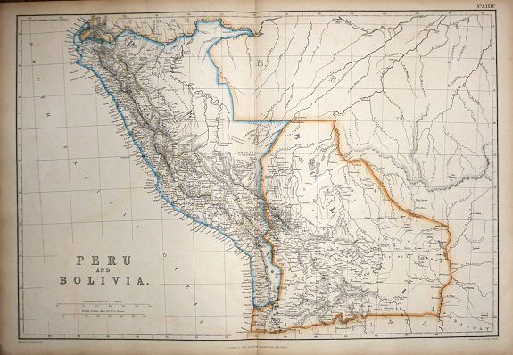 J W Lowry - Blackie & Son, Peru and Bolivia., antique map, old maps