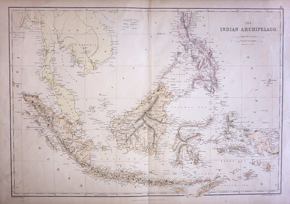 WELLER, Edward, THE INDIAN ARCHIPELAGO (Indonesia & Borneo), antique map, old maps