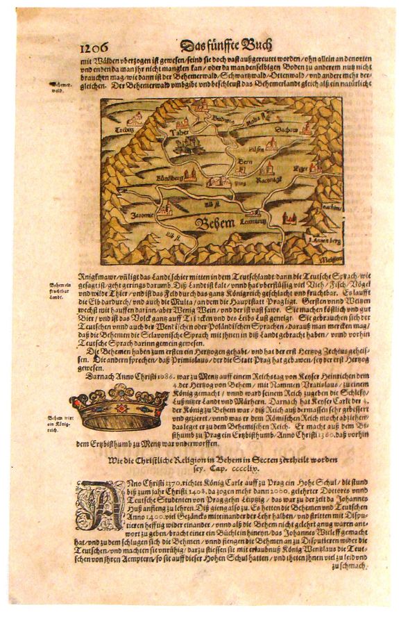 MÜNSTER, S., Bohemia Praha Budweiss Cheb., antique map, old maps