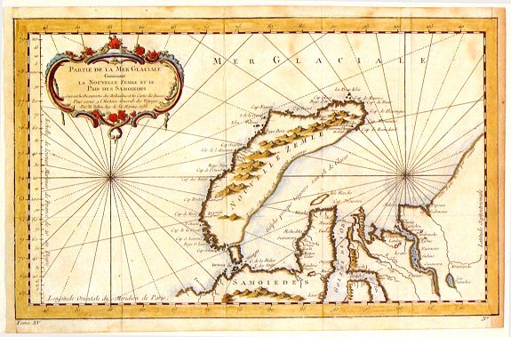 BELLIN, N.,, Partie de la Mer Glaciale Contenant la Nouvelle Zemle., antique map, old maps