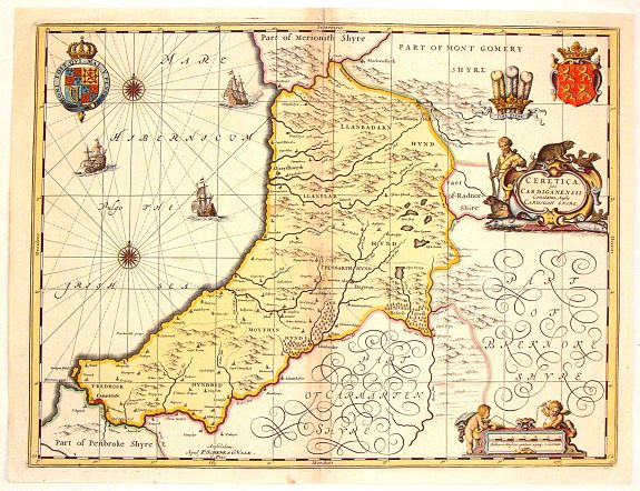 JANSSONIUS, J. / SCHENCK, P. / VALCK, G., Ceretica Sive Cardiganensis Comnitatus;Anglis Cardigan Shire., antique map, old maps