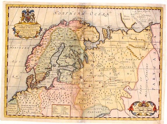 WELLS, E., A New Map of Denmark, Norway, Sweden & Moscovy., antique map, old maps