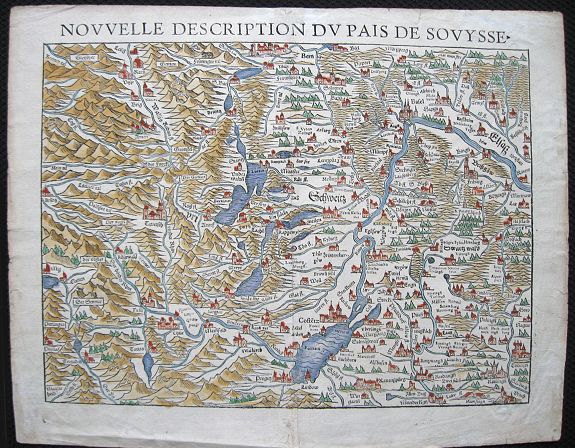 MÜNSTER, S., Nouvelle Description du Pays de Souysse. . ., antique map, old maps
